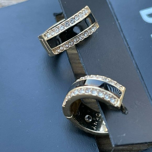 DKNY Women Earrings GoldBlack Tone Crystal Accent Hinge Ladies Ear Jewelry New - Picture 12 of 12